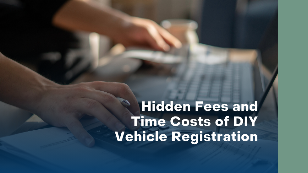 Vehicle owner calculating the hidden costs of DMV visits, late fees, and lost time.